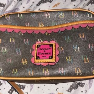 Dooney & Bourke Gray Crossbody Bag with Pink and Tan Accents
